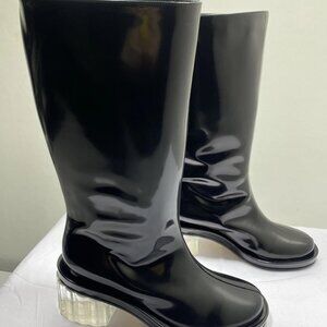 Simone Rocha Black Rain Boots Clear Heel